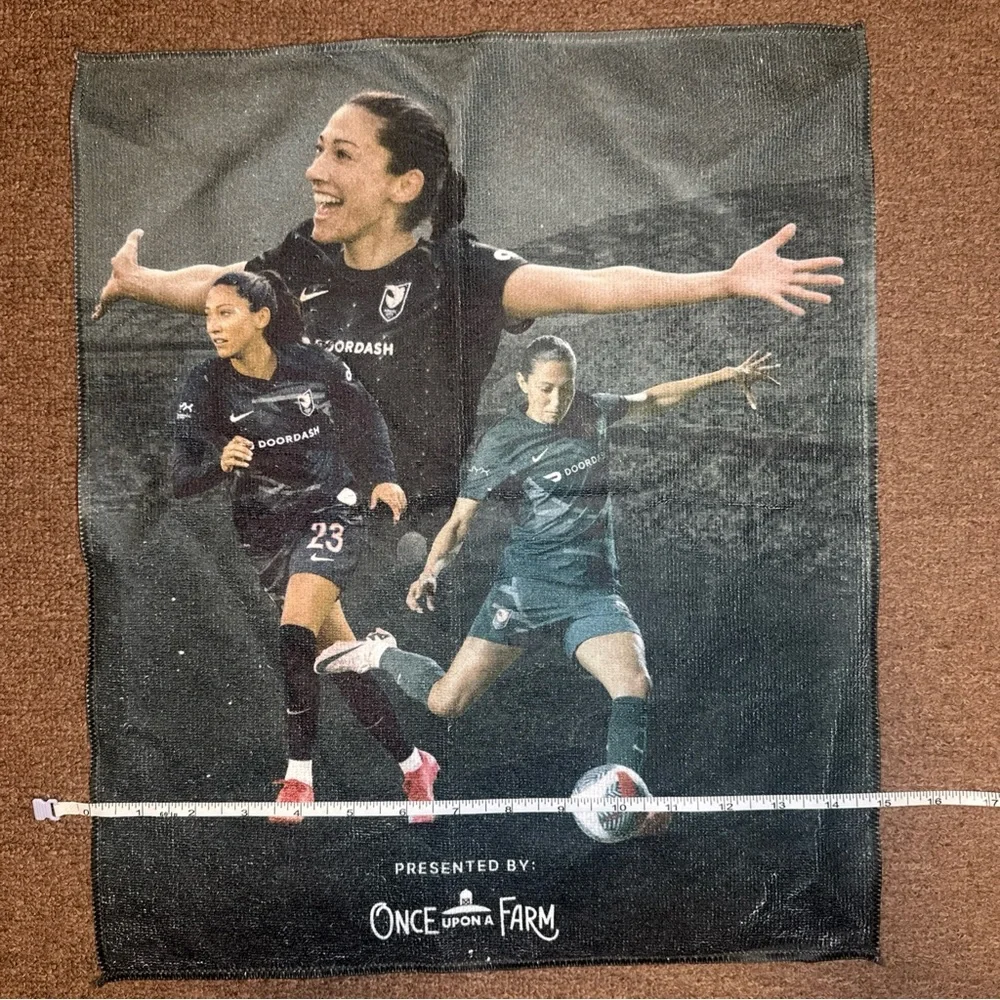 Angel City Football Club Black Soccer towel. Fan giveaway at BMO stadium.
